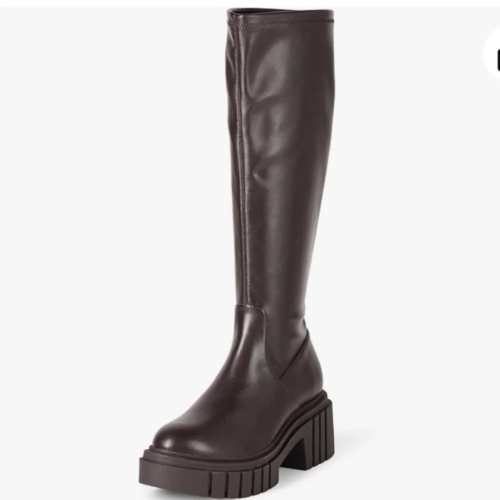 THE DROP KENNEDY Y2K Lug Sole Platform Boots Brown Knee High 14” Calf Y2K NWT